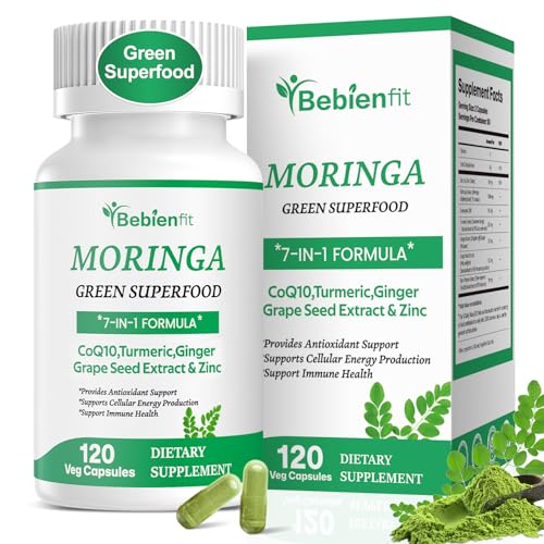 Moringa Capsules, Natural Antioxidant Supplement for Gut Health/Energy/Skin/Immune Health,Green...