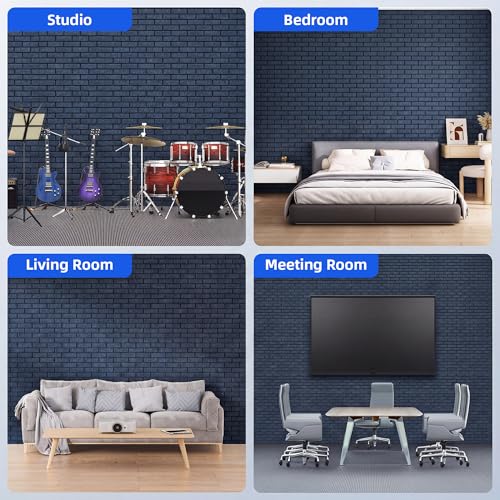 Image of 12 Pack Acoustic Panels with Self Adhesive, 12 inch X 12 inch X 0.4 inch High Density Sound Proof Foam Panels for Walls, Soundproof Wall Panel, Brick Sound Absorbing Panel for Home Studio Office Decor Navy Blue