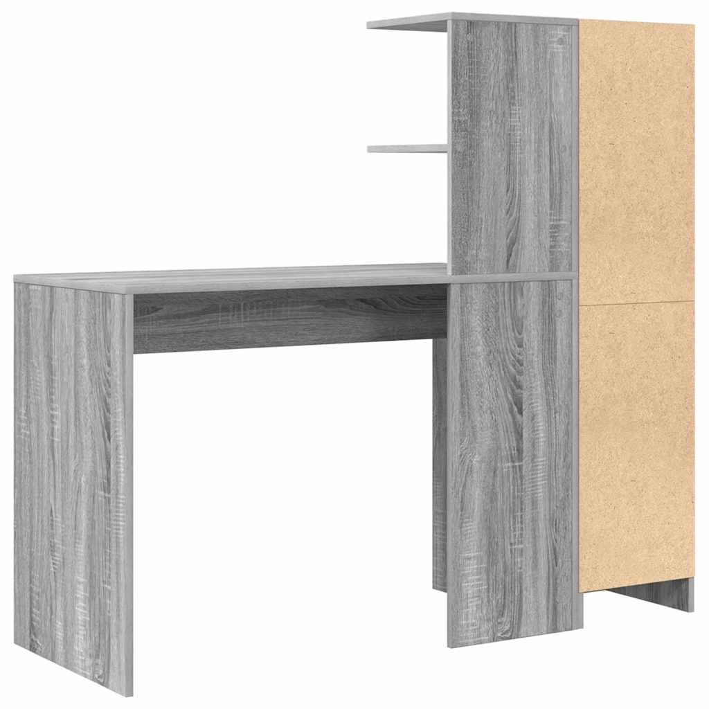 Scrivania Porta PC con Mobiletto, Set da 2 Pezzi Grigio Sonoma | Ideale per studio e ufficio, questo set include uno scrittoio con scaffali e un mobiletto a tre ante.