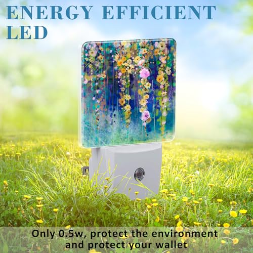 Image of Abstract Ivy Flowers Watercolor Painting Night Light Plug into Wall with Dusk to Dawn Sensor Cute Nightlight for Kid Girls Boys Women Room Decor, Hallway, Kitchen, Bathroom, Nursery, Stairs
