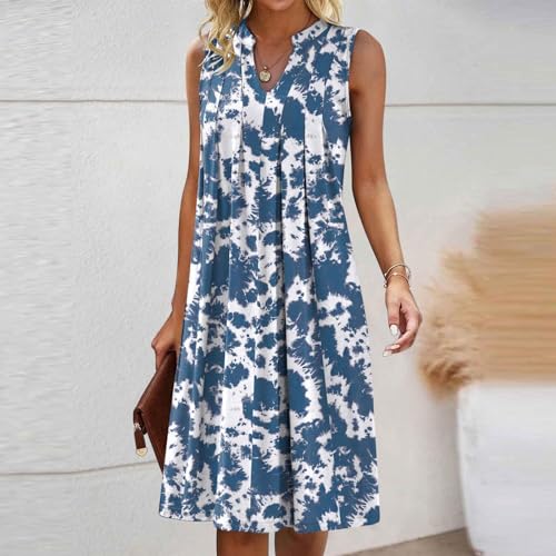 GSPCLAM Sun Dresses for Women Trendy Summer Loose Flowy Cute V Neck Dress Vintage Ruffle Tiered Sleeveless Fashion Sundresses