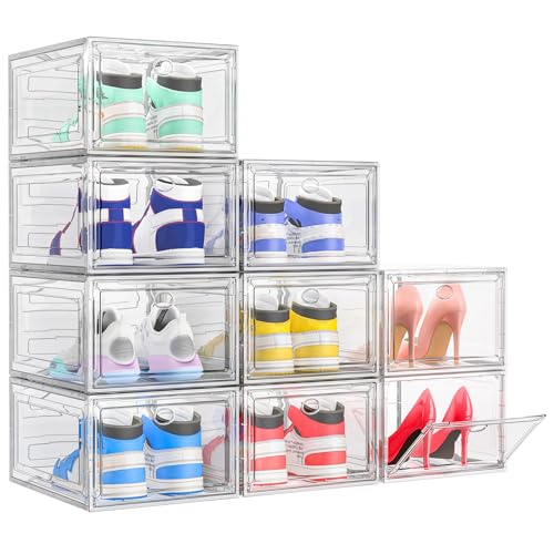 Shoe-Storage-Box-9-Pcs-Shoe-Box-Clear-Plastic-Stackable Shoe Storage Box, 9 Pcs Shoe Box Clear Plastic Stackable - Image 1