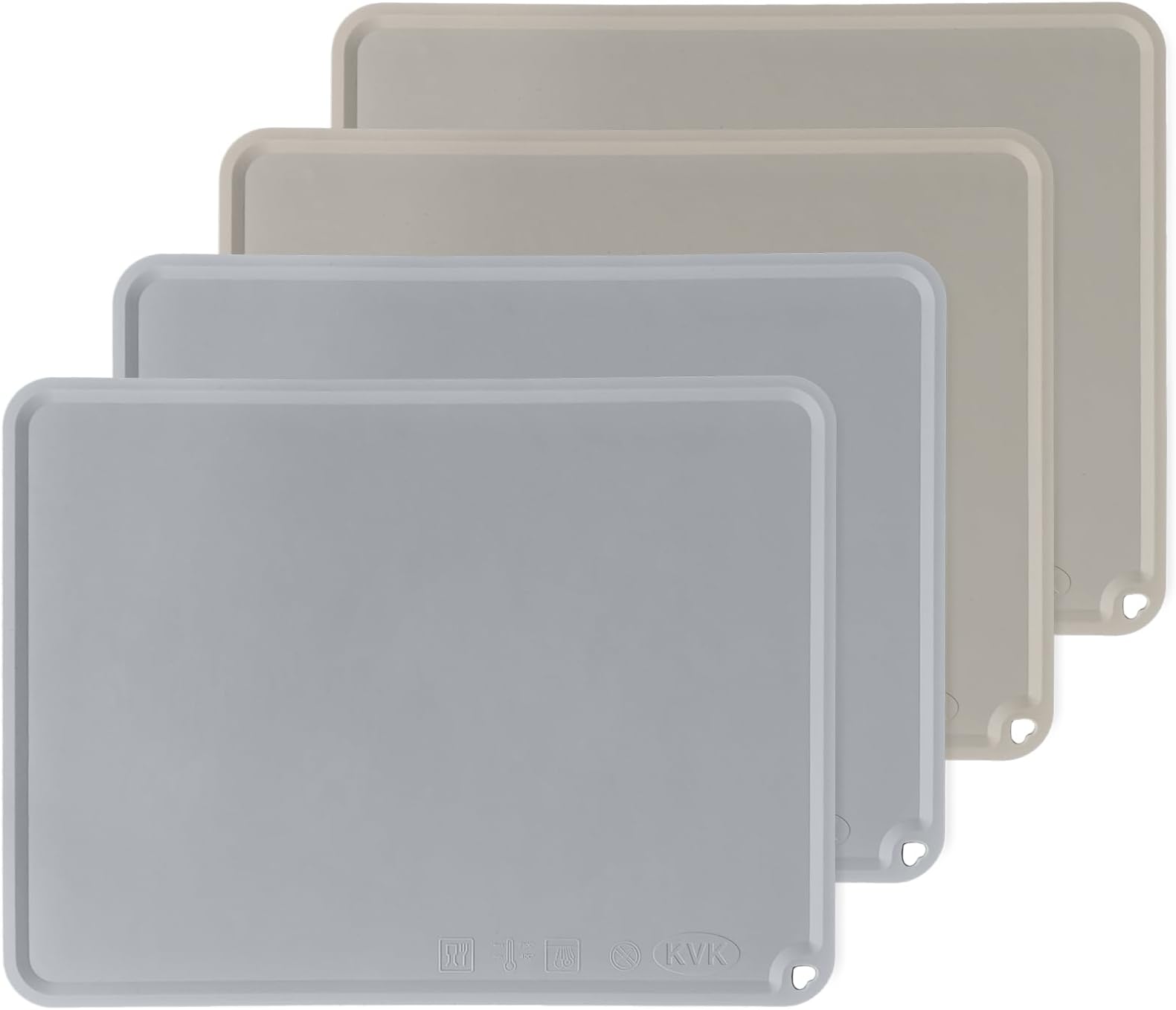 KVK Silicone Placemats for Toddlers Thicker Version, Non-Slip Reusable Kids Placemats for Dining Table, Stain-Proof Baby Table Mat for Restaurants 4 Packs (Light Gray&Beige)