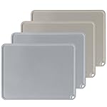 KVK Silicone Placemats for Toddlers Thicker Version, Non-Slip Reusable Kids Placemats for Dining Table, Stain-Proof Baby Table Mat for Restaurants 4 Packs (Light Gray&Beige)