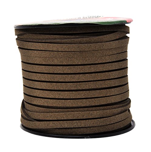 Mandala Crafts Olive Brown Faux Suede Cord for Jewelry Making - 5mm 50 Yards Flat Vegan Leather Strings Laces Strips for Bracelets, Necklaces, and Dream Catchers Supplies