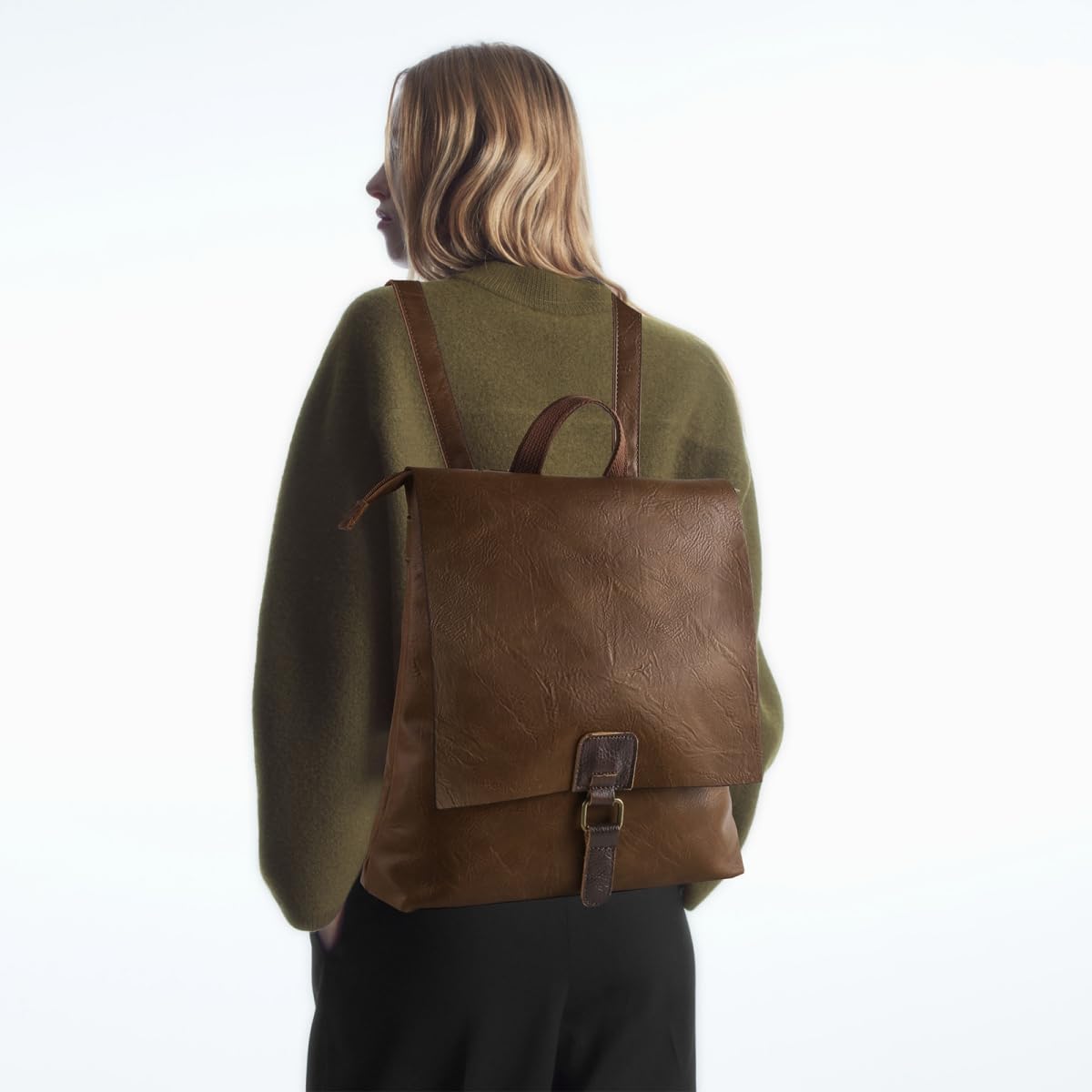 Damen Rucksack Leder Modische Mittelgroß mit Diebstahlschutz, Umhängetasche aus Echtem Leder Handtasche 3-in-1 für Uni Arbeit Schule Reise