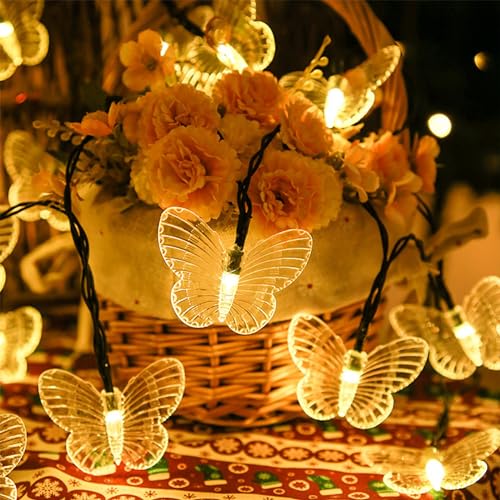 Driflo Schmetterling Lichterkette, 6 m, 40 LEDs, batteriebetrieben, Schmetterlings-Dekorationen, Lichter für drinnen und draußen, Zuhause, Schlafzimmer, Garten, Hochzeit, Geburtstag, Party, Dekor