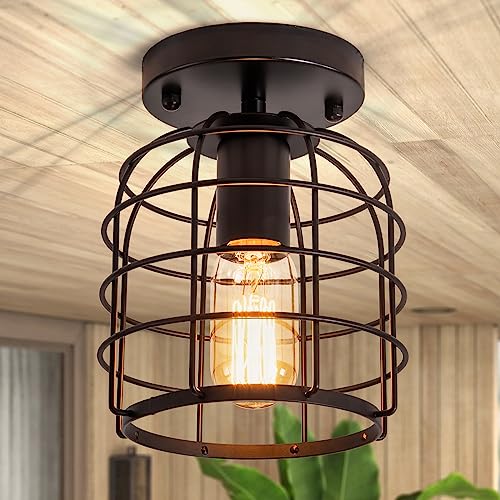 Industrial-Black-Semi-Flush-Mount-Ceiling-Light-Farmhouse-Mini-Cage-Ceiling-Light-Fixture-Vintage-Ceiling-Lamp-for-Hallway-Entryway-Kitchen-Bedroom-Laundry-Room Industrial Black Semi Flush Mount Ceiling Light Farmhouse Mini Cage Ceiling Light Fixture Vintage Ceiling Lamp for Hallway Entryway Kitchen Bedroom Laundry Room