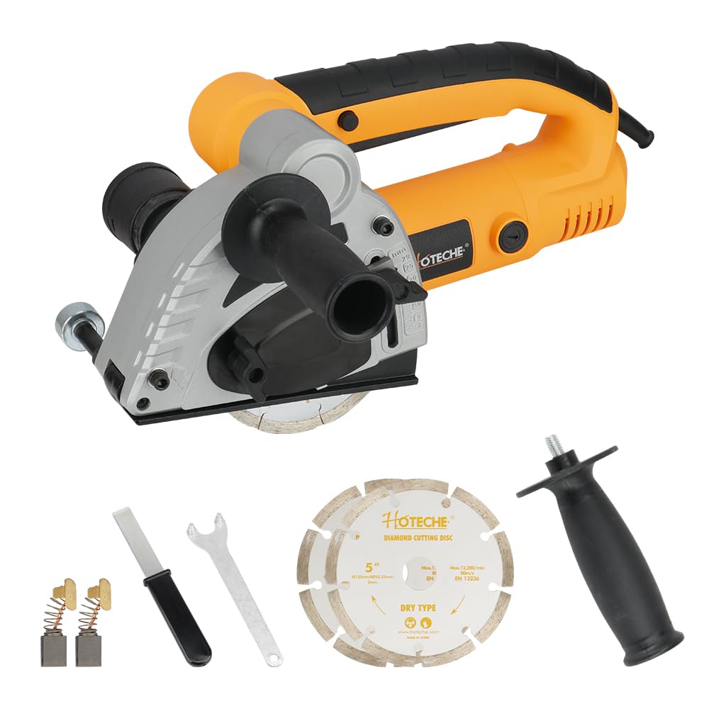 Hoteche 125mm 1500W Grabenfräse | Kupferdrahtmotor, Weichstart, 8500RPM, Mit 2 Diamant - Scheiben, in Farbschachtel