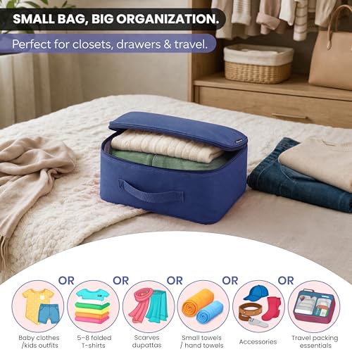 Image of Storite 2 Pack Mini Nylon Storage Bag, Blue, 30x27x13 cm | Zip Closure, Foldable, Multipurpose Organizer, Portable Utility Bag