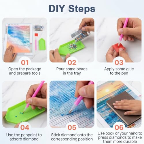 Image of HASTHIP Beach Diamond Art Kits for Adults 5D Round Drill Diamond Painting Multipack Sunset Landscape Gem Art for Home Wall Decor