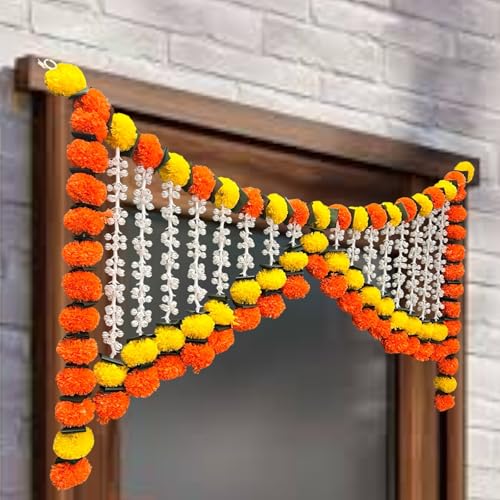 Image of Rajasthan Kraft Artificial Marigold Bandanwar with Rajanigandha 40 Inch | Artificial Flowers for Decoration Hanging | Pooja Items | Makar sakrant Decoration for Home (B0017).