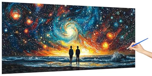 Pintar por Numeros Adultos Cielo Estrellado, Pintar por Numeros Niños Pareja Kit, Cuadros Paint by Numbers Colorear Manualidades Adultos Kit, DIY Pigmento Acrílico óleo Lienzos Decor 100x50cm V-8