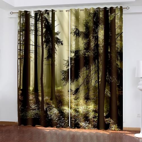 Wycian Cortinas para dormitorio, 2 unidades, poliéster, árboles y sol, 244 x 234 cm, color verde