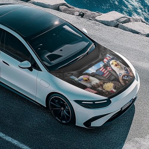 Image of Cute American Eagle Car Hood Cover Polyester Elastic Fabrics Can be Washed Suitable for SUV Trucks Universal for Cars