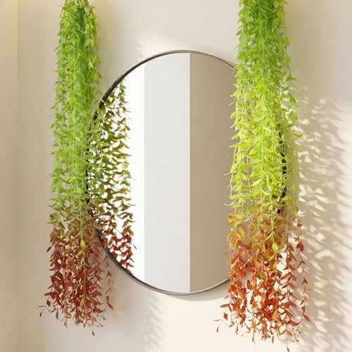 Image of Dekorly 75CM Artificial RainFlow Ivy Hanging Vines (Pack of 4) | Lush Green Cascading Creeper for Home & Balcony Decor (Rainflow Red Tail Vines)