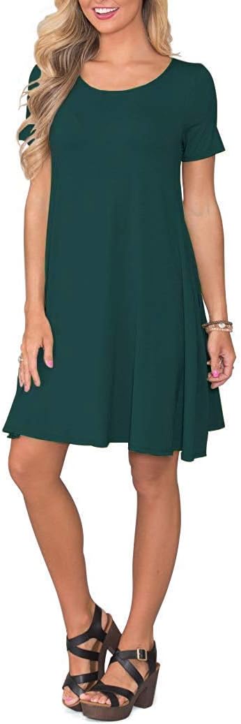 WNEEDU Women's Summer Casual T Shirt Dresses Short Sleeve Swing Dress with Pockets - Image 3