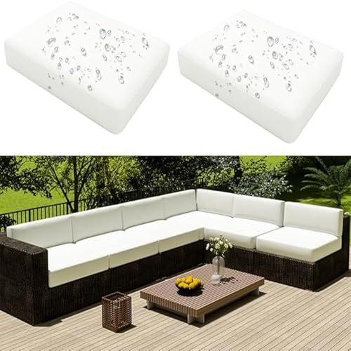 Hiseng Funda de Cojín de Asiento Sofá 2 Piezas Color Sólido Impermeables Fundas Cojines para Jardín Exterior con Cremallera, Protector Cojín Asientos para Silla de Jardin (65x65x10cm,Blanco)