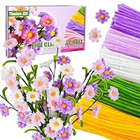Yiminu.DS Pfeifenreiniger Blumen Set Gänseblümchen Pfeifenputzer Zum Basteln Komplettes Set Mit 250 Dicke Flauschige Chenilledraht Und Lernprogramm Bastelset Bastel Erwachsene, Lila Weiß