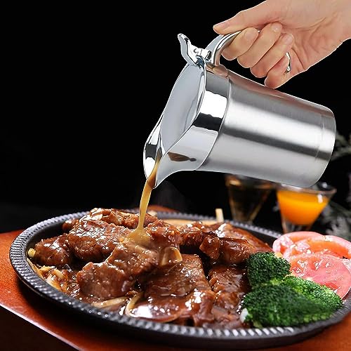 Foto von Premium Edelstahl Thermo Sauciere, Doppelt Isoliert Eleganter Silberner Thermo Sauciere Soßenkanne Perfekt für Abendessen Partys (750ml)