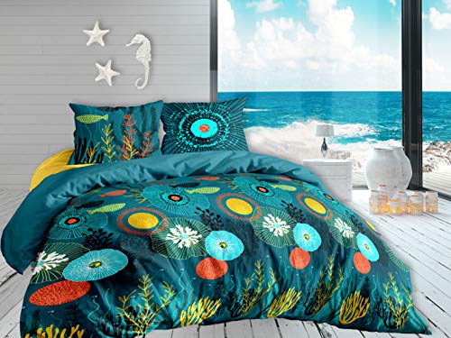 CALITEX Bettwäsche, 3-teilig, 260 x 240 cm, Abysse, 100pourcent_Baumwolle, Blau, 260 x 240 cm Cover