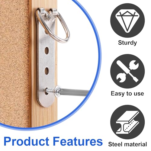 Image of ANCIRS 6 Pcs Super Heavy Duty Extra Large Strap Hanger, 4 Hole D-Ring Picture Hanging Hardware, Heavy Duty D Ring Picture Hangers with 24pcs Screws for Picture, Frame