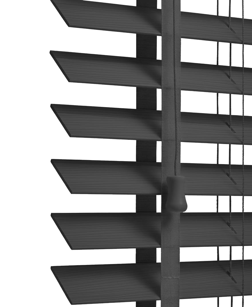 Ruby Deals Faux Wood Window Venetian Blinds with Tape - 50mm slats Trimmable Easy Fit Home Office Charcoal Window Blinds (174W x 150H cm)
