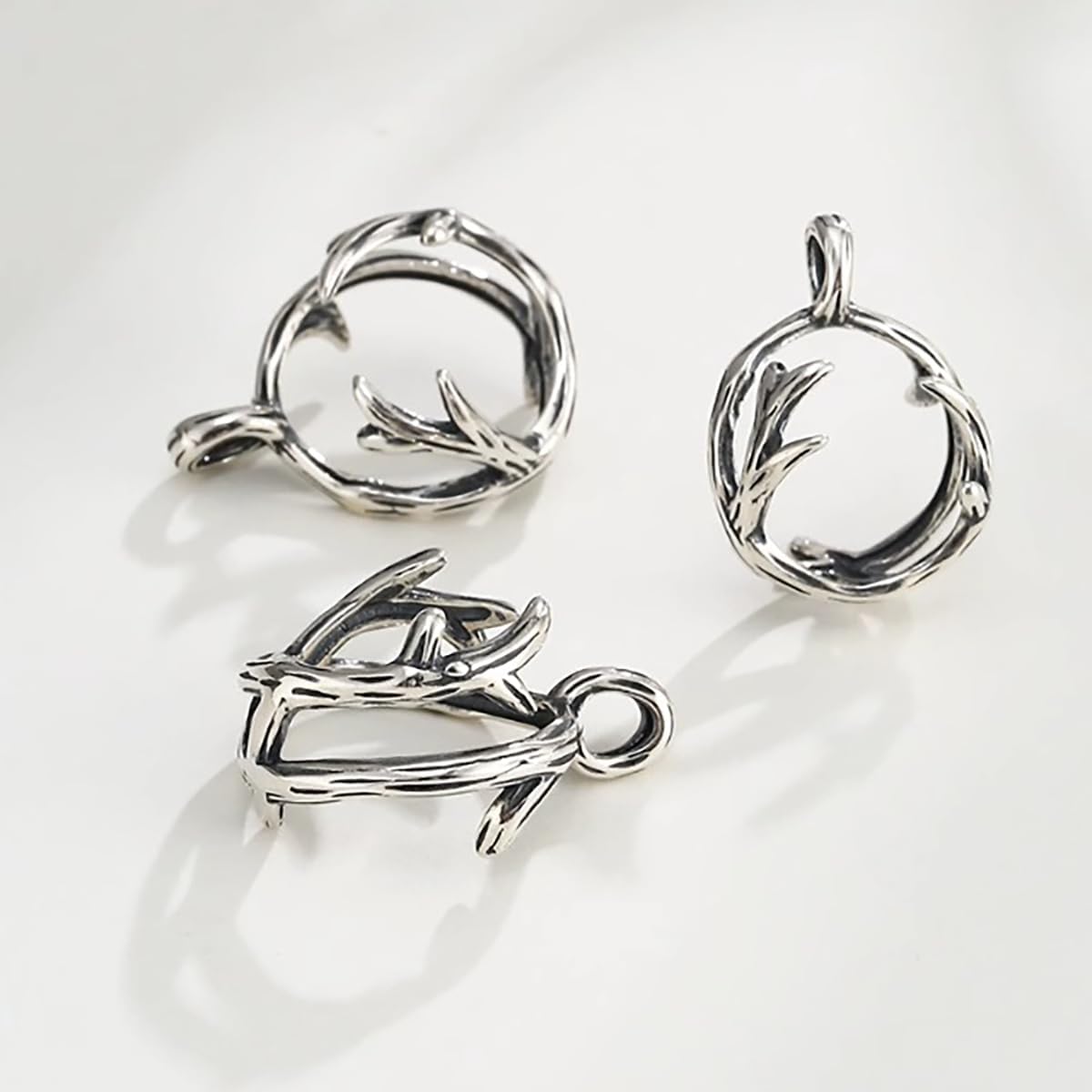 925 Sterling Silver Hollow Leaf Pendant Base fit 12-13mm Round Pearl or Cabochon Pendant Setting DIY Bezel Cup Charm Necklace Jewelry Making Craft