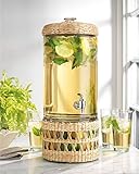 Modern Wicker Basket Ice Cold Clear Glass Beverage Drink Dispenser 2 Gallon With Spigot With Rattan...