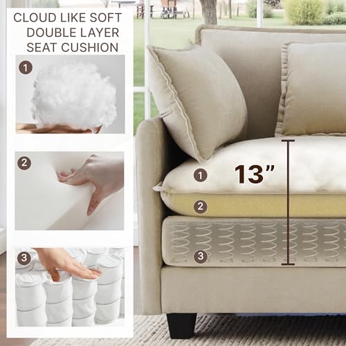Image of KISLOT 74.4 inch Loveseat Oversized Modular Sectional Sofa with 4 Pillows, Sand | Cloud Couch, Dual Cushions, Deep Seats,Living Room