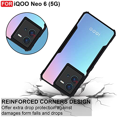 Image of CEDO Backcover for iQOO Neo 6 (5G) | Camera Protection Shockproof Bumper-Edge | Acrylic Crystal Clear 360 Degree Protection TPU+PC | Transparent Eagle Back Case Cover (Black)