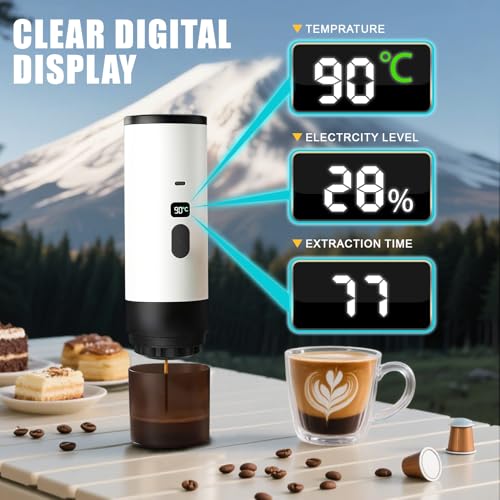 Image of Portable Coffee Maker Espresso Machine with 7800mAh Battery & Digital Display, Self-Heating Travel Coffee Maker for Camping, Car, USB-C Compatible with Ground Coffee & NS Capsules RV Hiking Office