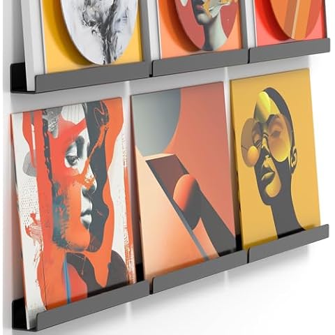 MINDEPOT Vinyl Record Shelf Wall Mount, 6 Pack 12 inch Clear Acrylic Album Record Holder Display, Kids Bookshelf, Floating Wall Shelves for Bathroom, Bedroom, Living Room, Kitchen Cover
