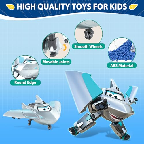 Super Wings Transformable Toys Playset, 5 in Jett and Traver Airplane Transforming Figures Toys Set, 2 in 1 Mode Rescue Bots Toy for 3-5 Year Old Boys Girls, Plane Toy for Toddlers Kids Age 3 4 5 6