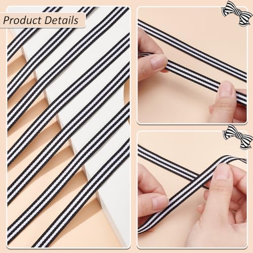 PH PandaHall 45.7m Black White Striped Ribbon - Image 4