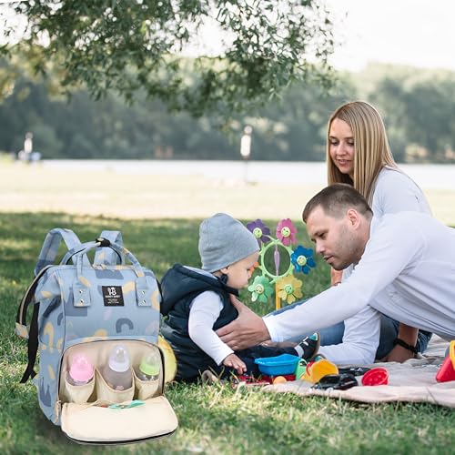 Image of BEMBIKA Diaper Bags For Mom And Dad Kids Diaper Bags For Travel Backpack With Small Bottle Pouch For Multi-Function Waterproof And Large Capacity-(Sky blue)