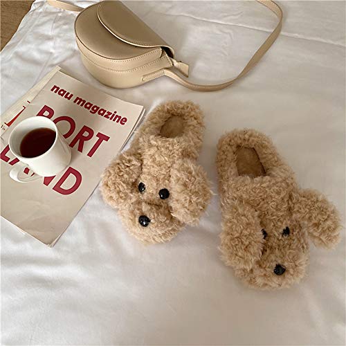 SGVAHY Slippers for Women Fuzzy Cute Slippers Indoor and Outdoor Slippers Teddy Dog Non-Slip Sole Cool Funny House Shoes Washable Slippers for Girls Teens Spring Autumn Winter (Teddy White, 7-8)2