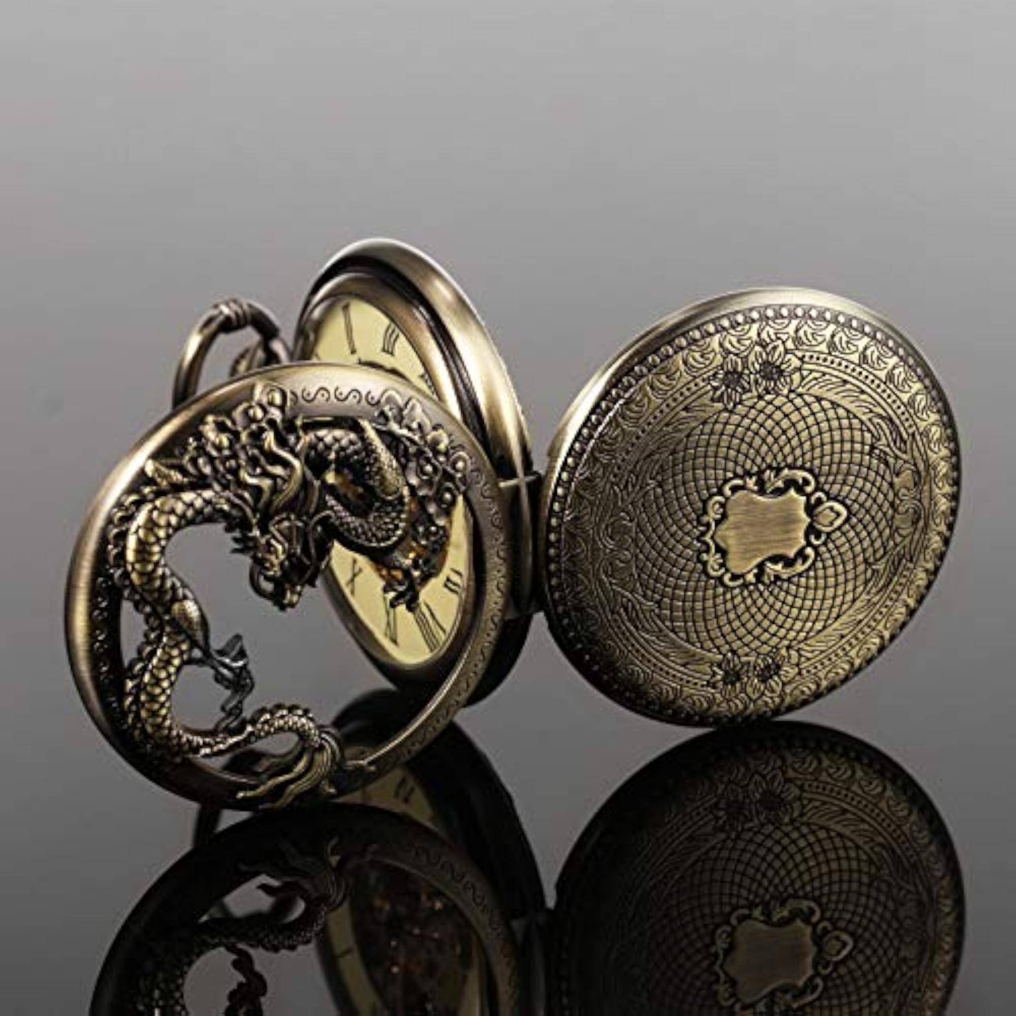 Men's Antique Bronze Skeleton Mechanical Pocket Watch