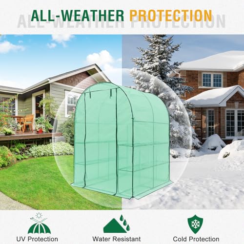 EAGLE PEAK 3-Tier Walk in Portable Greenhouse with 8 Wire Shelves, Indoor and Outdoor Garden House with Roll Up Zipper Door and Windows, Easy Set Up, 56.3"x56.3"x76.8", Clear/Green PE Cover - Image 8