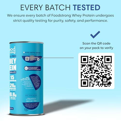 Image of Foodstrong Whey Protein Powder (Concentrate + Isolate), 100% Hormone Free Grass-Fed Whey, 26G Protein & 6.6G BCAA, Vanilla, With Turmeric & Digestive Enzymes, (15 Sachets), 525G