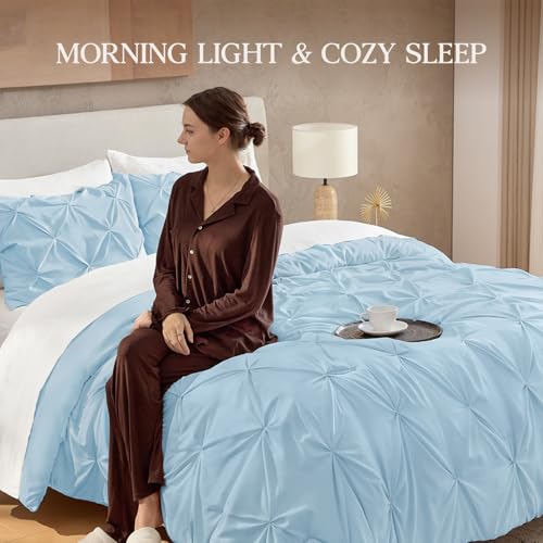 Image of Andency Twin Pinch Pleat Comforter Set (66 inchx90 inch),3 Piece Lightweight Pintuck Bedding Comforters & Sets, Fluffy Down Alternative Comforter with 2 Pillow Shams for All Season,White