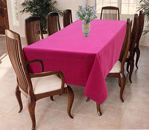 Image of AIRWILL 100% Cotton Solid Pattern 8 Seater Rectangle Table Cover Sized, 56x95 inches (Pink, Pack of 1)