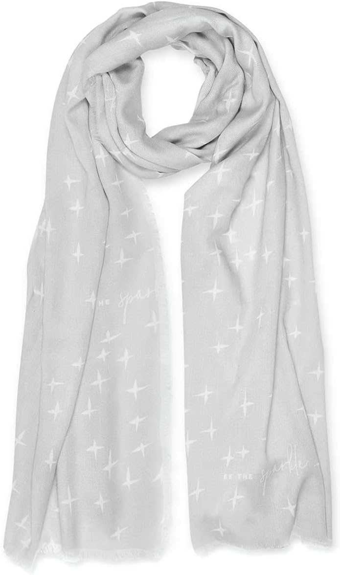 Katie Loxton Sparkle Print Womens One Size Fits Most Fashion Sentiment Scarf in White & Pale Grey