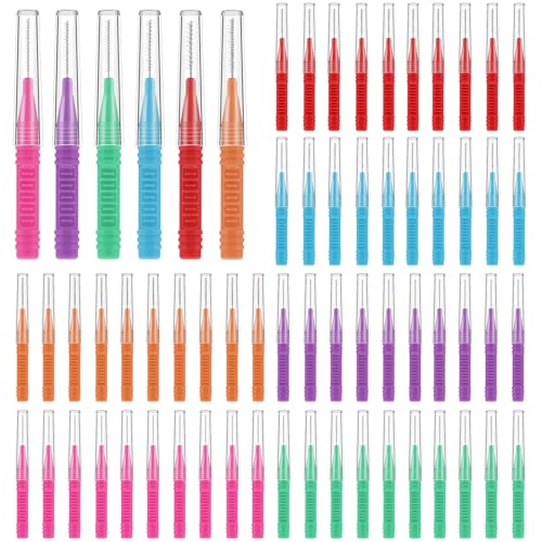 RAYITO 100 Pcs Interdental Brushes, 5 Sizes Soft Dental Brushes Toothpicks Dental Floss Brush Floss Sticks Dental for Braces Oral Cleaning(6 Colors)