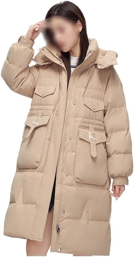 Women's Mid Length Down Jacket Standing Collar Loose Fashionable and Warm Duck Down Jacket