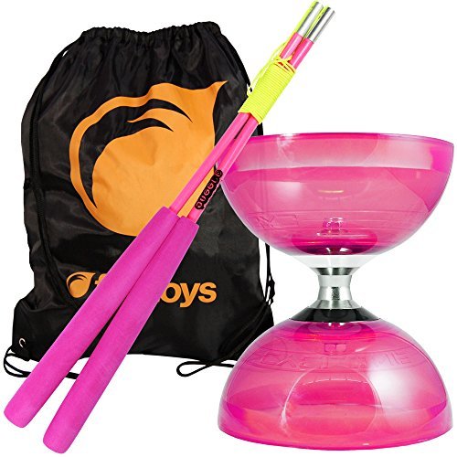 Pink Cyclone Quartz 2 Triple Bearing Diabolo & Pink Superglass Diablo Sticks Set with Firetoys Bag by Firetoys Diabolo