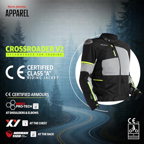 Image of Royal Enfield Crossroader V2 Riding Jacket | Protectors: RE Ergo Pro-Tech CE Level 2- Elbows & Shoulders with Titanium sliders | CE Level 2 Back protector | CE Level 1 chest protectors| LIGHT GREY XL