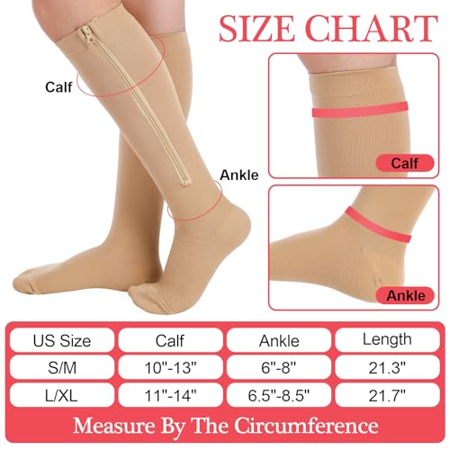 Tarpop 4 Pairs Women Zipper Compression Sock Colorful 20-30mmhg Compression Stockings with Zipper for Women Swelling Edema3
