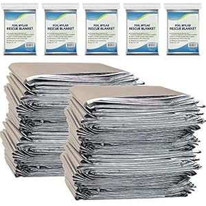 NOVAMEDIC Emergency Foil Mylar Thermal Blankets – Pack of 200, 84″x52″, Individually Wrapped, Waterproof Survival Blanket for Camping, Outdoors, First Aid Kit & Travel, Lightweight & Compact, Silver