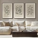 Large Framed Botanical Wall Art for Living Room, 3 Piece Neutral Plant Canvas Painting Prints Artwork for Walls, Vintage Floral illustration Pictures for Farmhouse Bedroom Kitchen Wall Decor, 20x30
